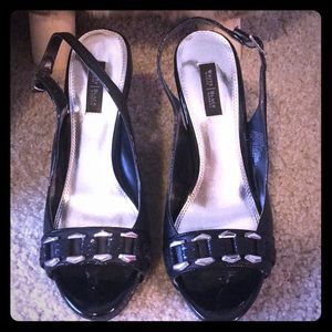 White House black market black and silver wedges